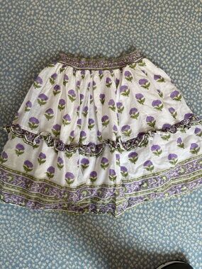 Boho Floral Tiered A-Line Skirt - White & Lavender